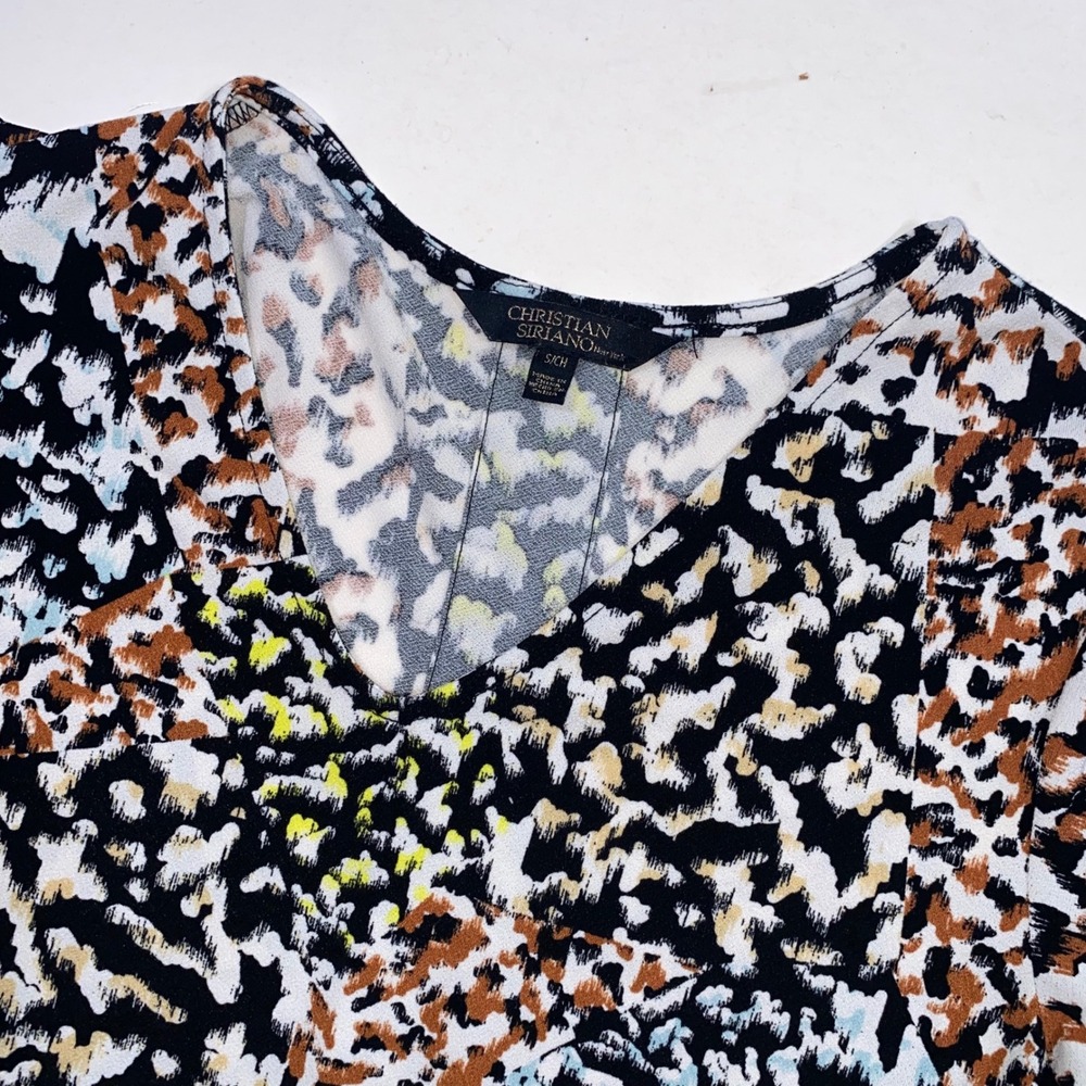 Christian Siriano Women's V-Neck Animal Print‎ Short Sleeve Midi Dress Size S